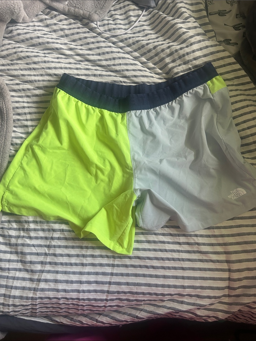 The North Face Two-Tone Neon Green and Light Gray Women's Bike Shorts